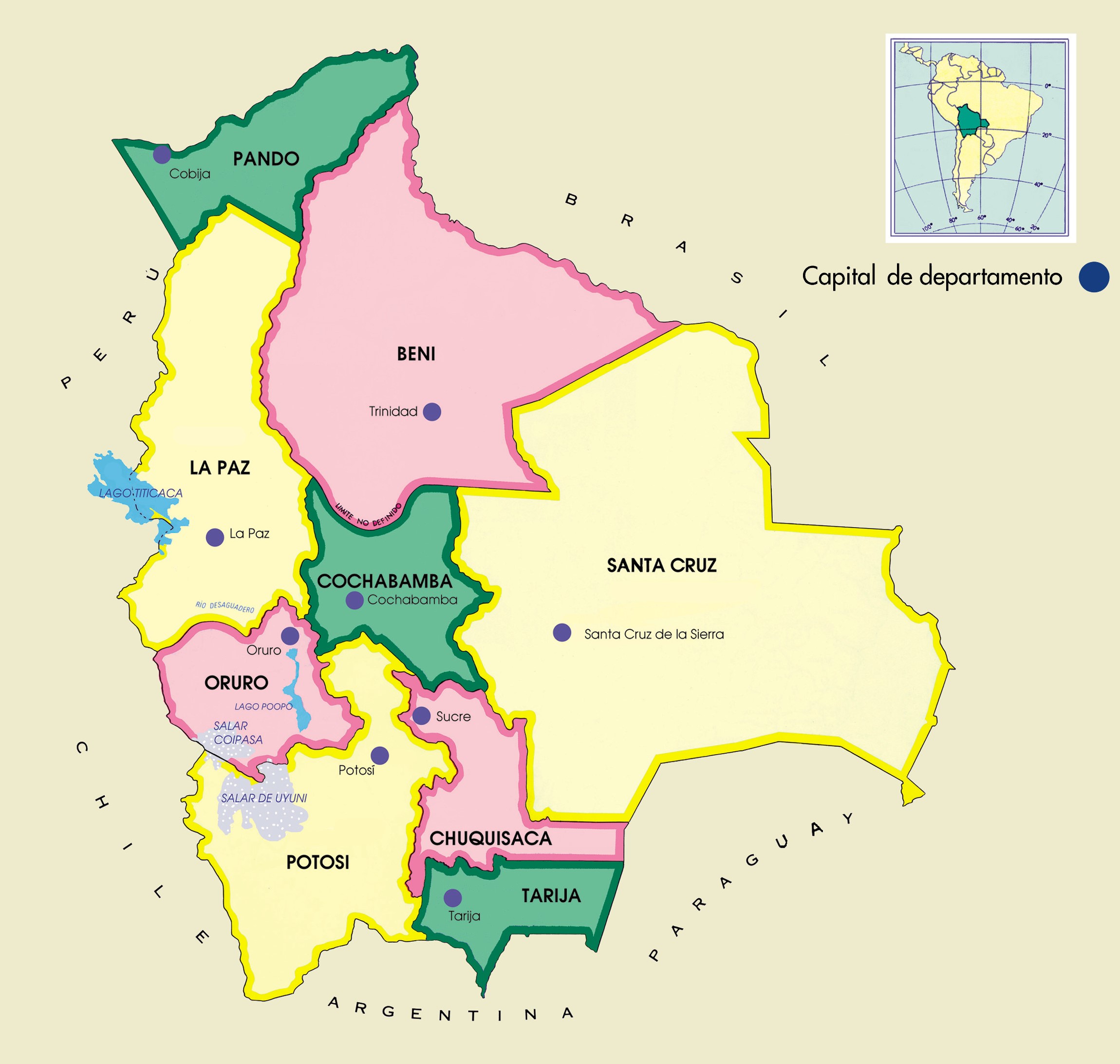 FECHAS CIVICAS DE LOS DEPARTAMENTOS   MAPA BOLIVIA 